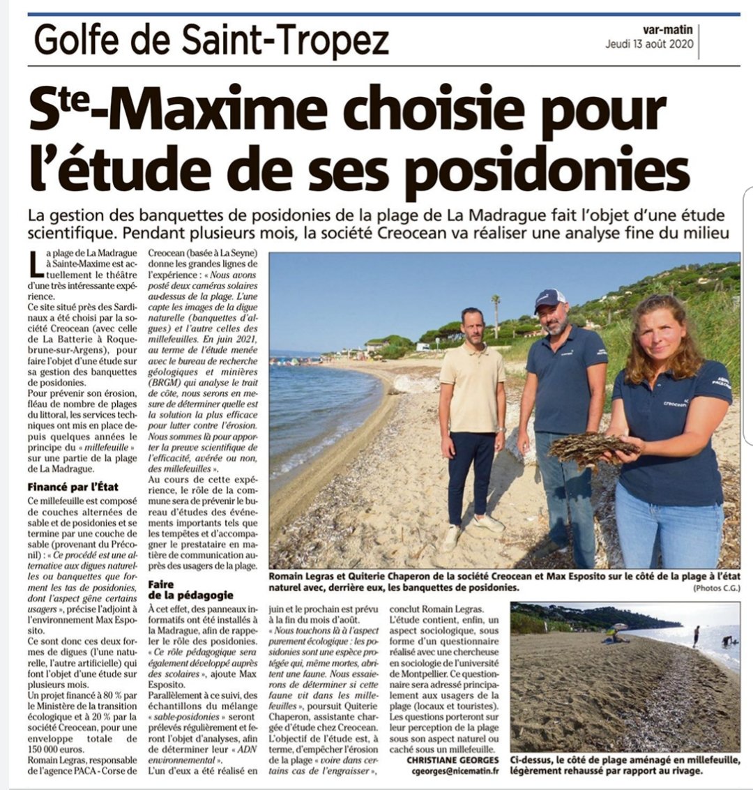 romain_legras's tweet photo. Un bel article ce matin pour @CREOCEAN_keran dans @Var_Matin au sujet de notre projet d'études des #banquettes de Posidonies, rempart naturel contre l'érosion en collaboration avec @Sainte_Maxime et @Ecologie_Gouv 💪🌊 https://t.co/D8zQi6v3HO