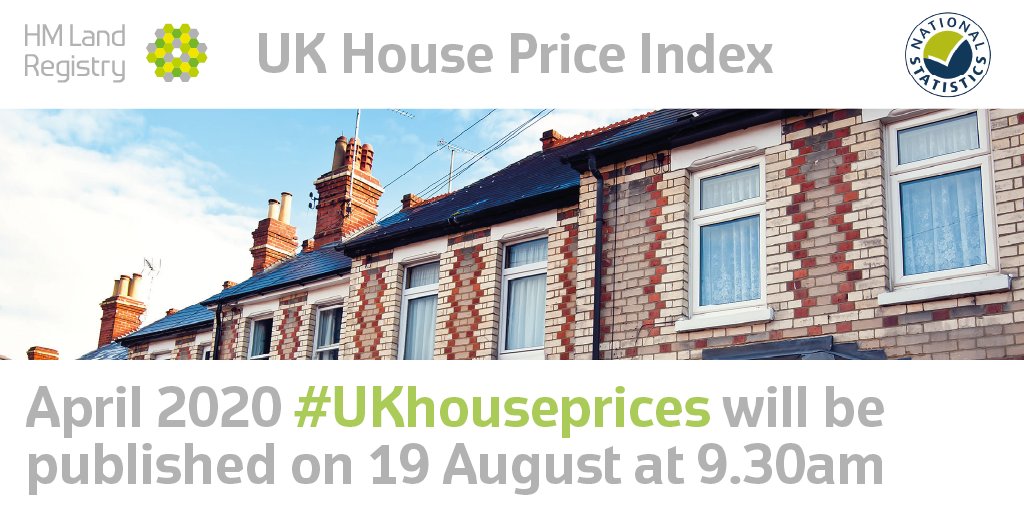 HMLandRegistry's tweet photo. The UK House Price Index will be returning with the April 2020 on 19 August 2020 #UKHPI #property #houseprices https://t.co/015VTLcIu2 https://t.co/BDjv05TXv4