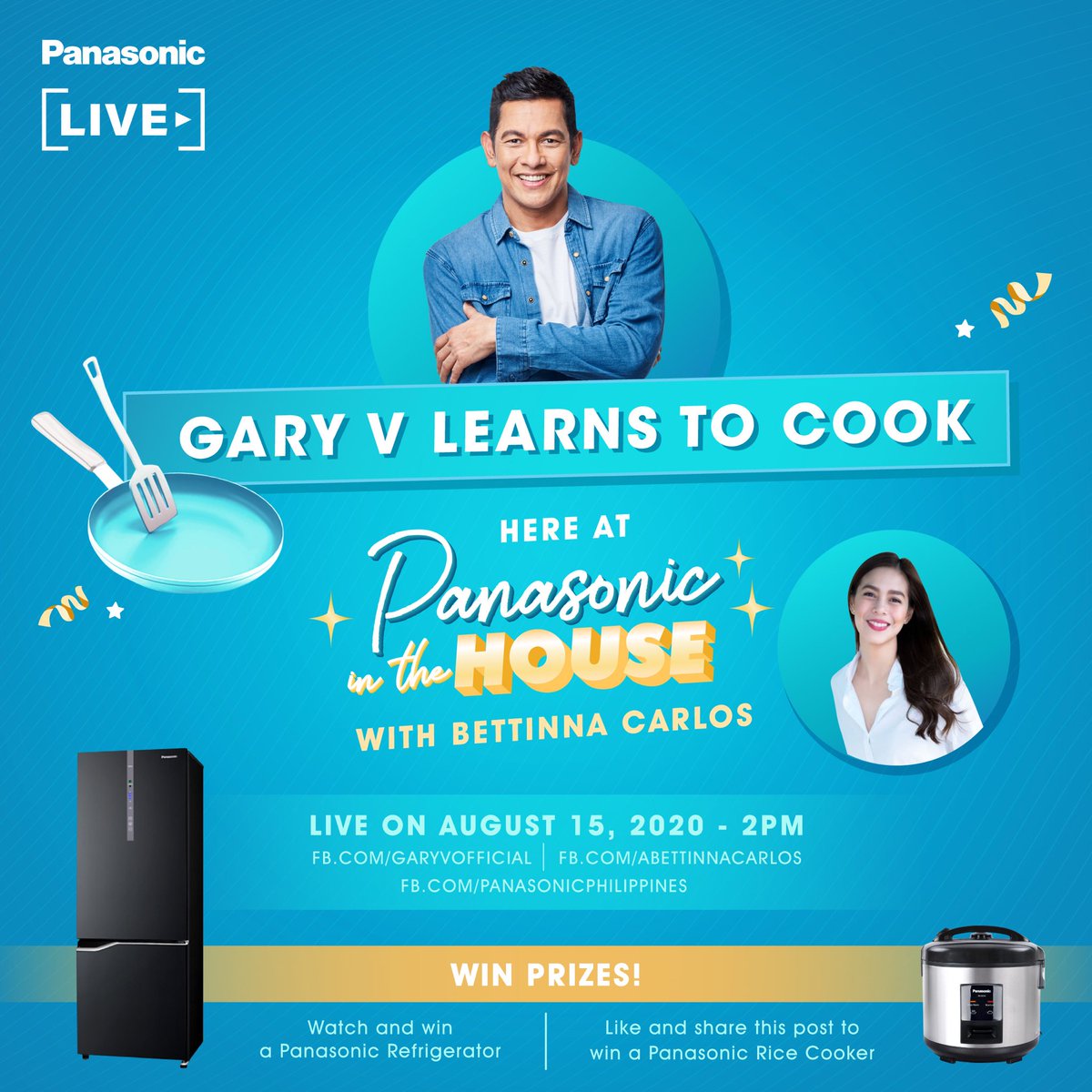 GaryValenciano1's tweet photo. Watch me cook on FACEBOOK LIVE with @abettinnacarlos this Sat, Aug 15, 2pm for #PanasonicInTheHouse!  🙌🏻

Viewers will get a chance to WIN a @panasonicph #JapanQuality Inverter 
Refrigerator!  🥳 #AlagangPanasonic #GaryVCooks

event page: https://t.co/2Fuwuz2Eoj https://t.co/vlJhsdblkv