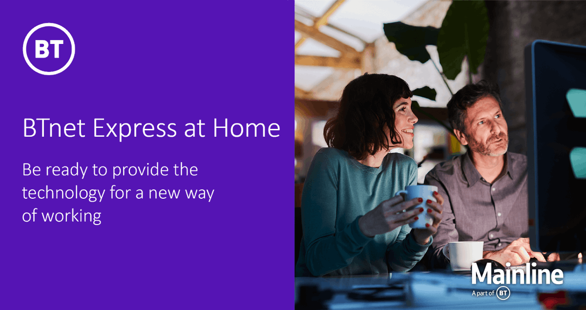 PEveritt10's tweet photo. With BTnet @ Home you can provide home workers a business grade service, offering upload and download speeds of up to 100Mbps - with a 100% Availability SLA. Get in touch today to see how adding BT can drive business and revenue. #BT #Leasedlines #BTnet #Telecoms https://t.co/ANe9tbNxx4