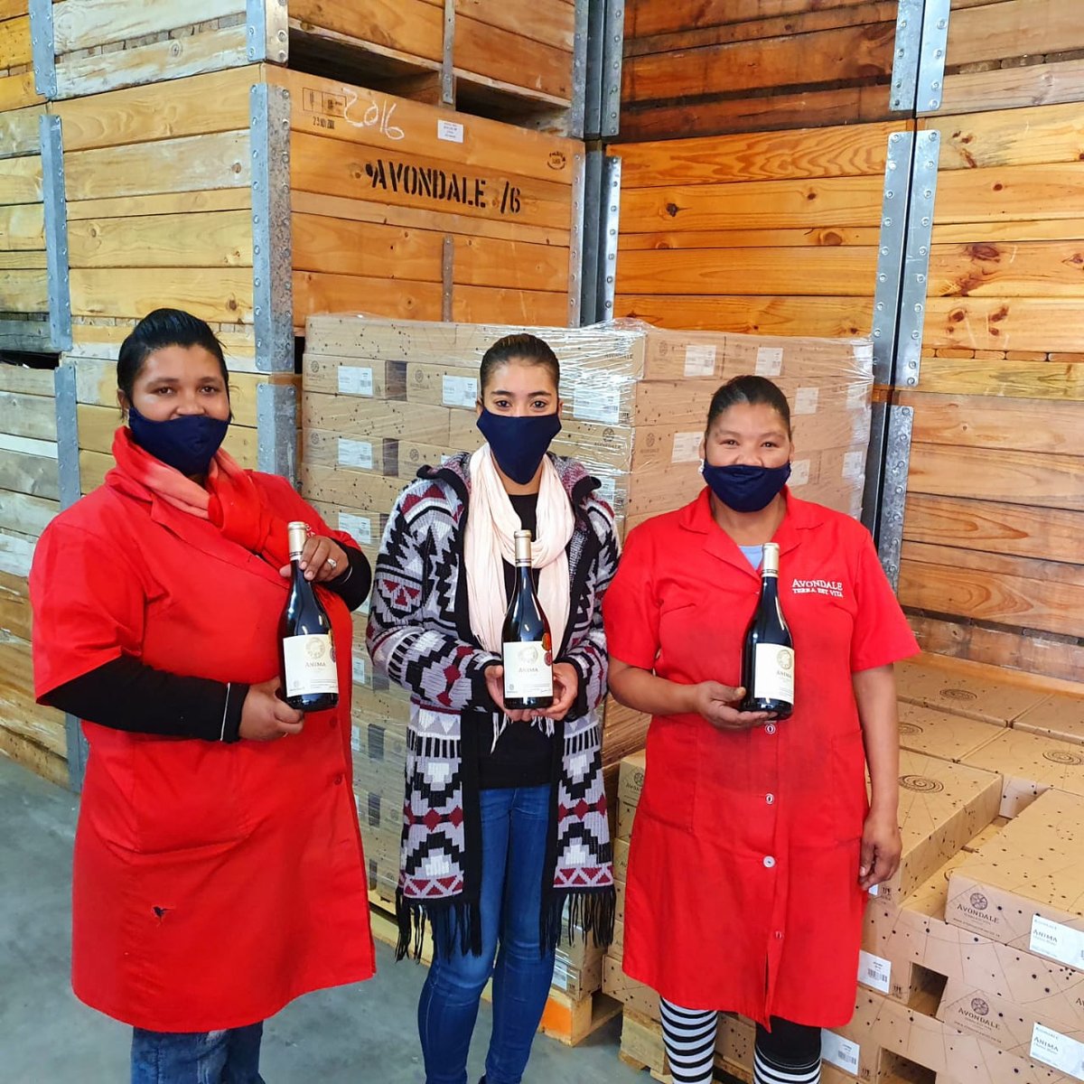 Avondalewine's tweet photo. Ilke and her logistics team. These unstoppable ladies ensure that our wines are bottled, labelled, packed and ready for distribution nationally as well as internationally.
#Avondaleiwnesa; #IWD2020; #WOSA_ZA; #PaarlTourism; #FABER; #Ochra; #SaveMyLivelihood https://t.co/IUniAYVeHV
