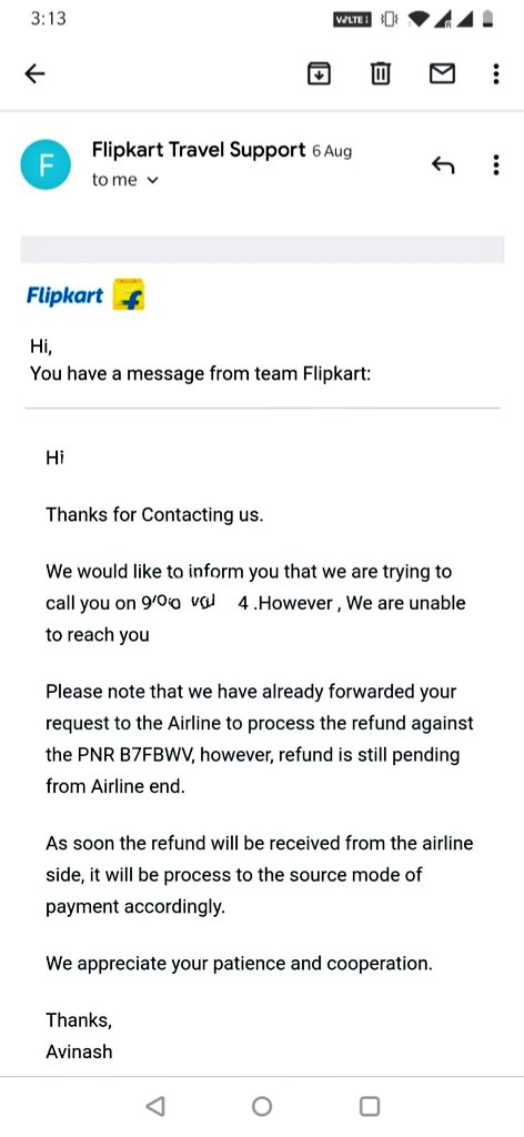 mayank007u's tweet photo. Flipkart travel Hope this mails reach to higher authorities in Flipkart that how incapable is your service and your customer support is. From weeks they are replying the same thing again and again but no results. @Flipkart @_Kalyan_K @flipkartsupport @nitikasawhney00 https://t.co/a7CtlxbxWy