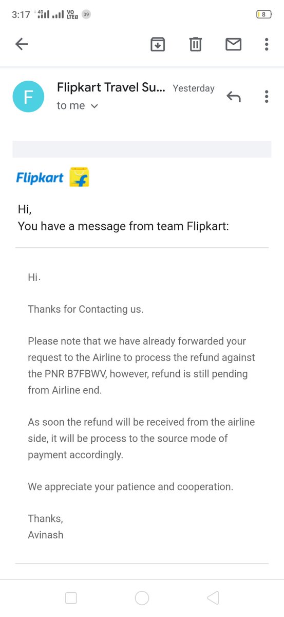 mayank007u's tweet photo. Flipkart travel Hope this mails reach to higher authorities in Flipkart that how incapable is your service and your customer support is. From weeks they are replying the same thing again and again but no results. @Flipkart @_Kalyan_K @flipkartsupport @nitikasawhney00 https://t.co/a7CtlxbxWy