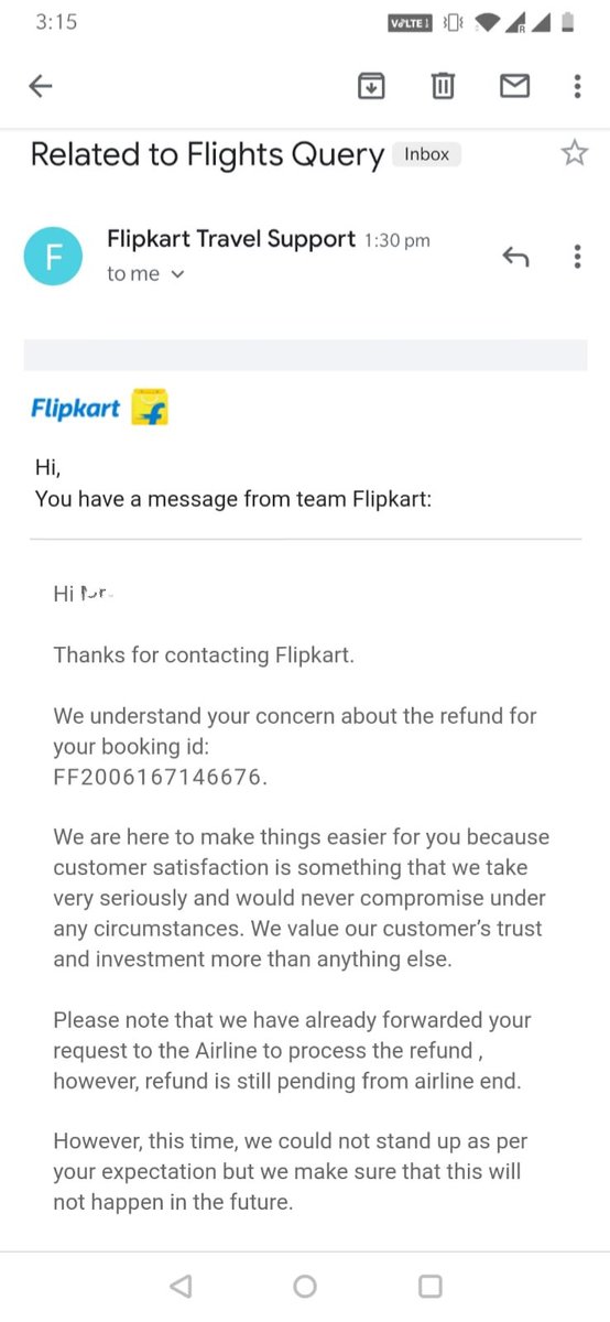 mayank007u's tweet photo. Flipkart travel Hope this mails reach to higher authorities in Flipkart that how incapable is your service and your customer support is. From weeks they are replying the same thing again and again but no results. @Flipkart @_Kalyan_K @flipkartsupport @nitikasawhney00 https://t.co/a7CtlxbxWy