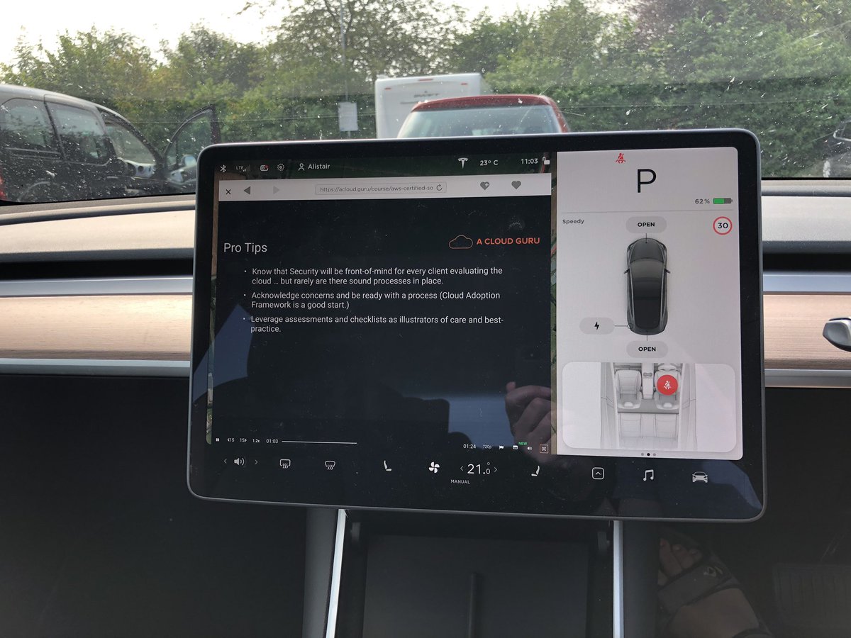 alistairclare's tweet photo. At the hospital again, this time taking Laura. Using the time for some learning. @acloudguru works well on the cars web browser and it’s nice and cool in here as well 😀 https://t.co/tDstmb0hDM