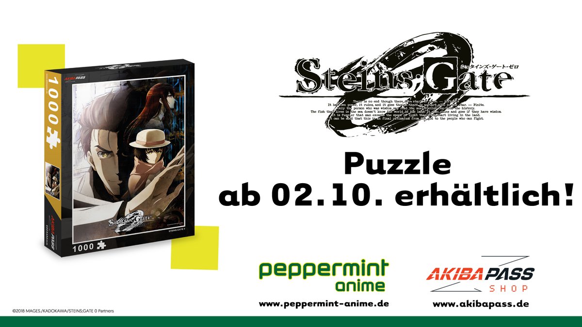 AKIBAPASS's tweet photo. Findet ihr nicht, die Zeit vergeht beim #Puzzeln wie im Flug? Eine kleine 1000-teilige Zeitreise mit einem Motiv von #SteinsGate0 ist jetzt im #AKIBAPASSSHOP vorbestellbar und am 02.10. bei dir! Fördere deine geistigen Fähigkeiten wie Rintarou! Shop: https://t.co/XS6raw3O6g https://t.co/lHeFrj3i3L