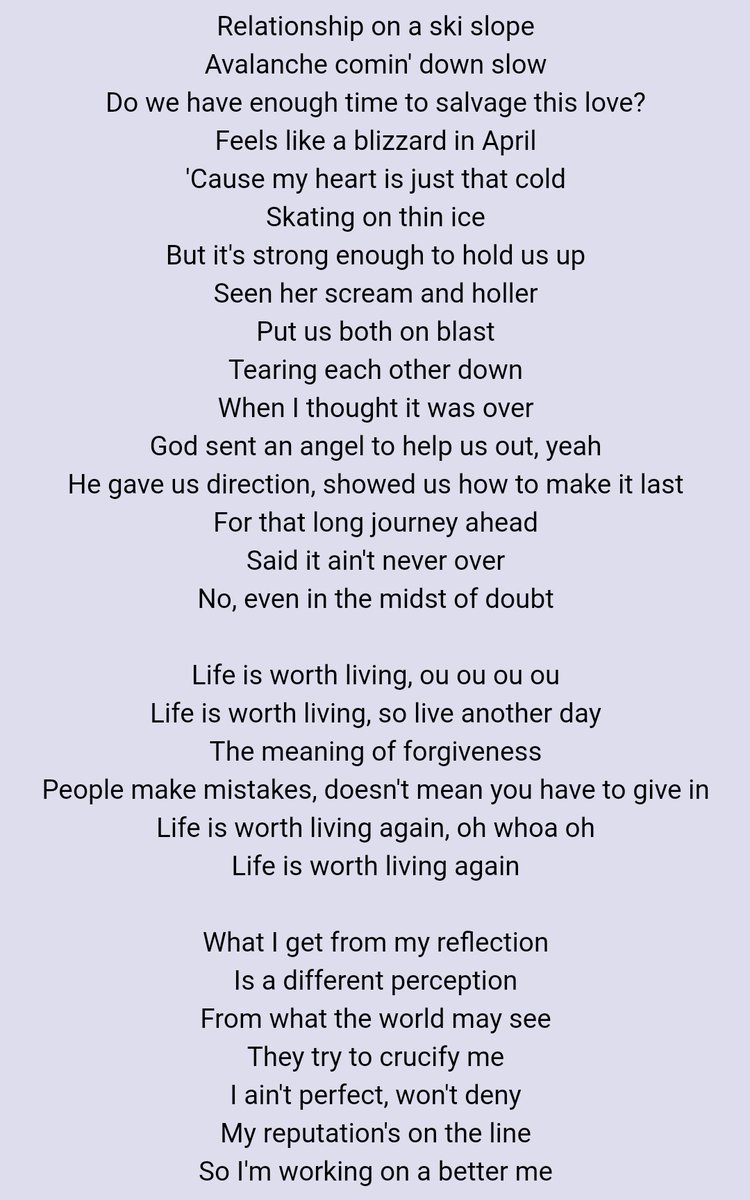 • Life is worth livingJustin talks how he felt lost and how people's expectations of him made him doubt his life, and he turned his life around to work on himself but he is still a human who makes mistakes