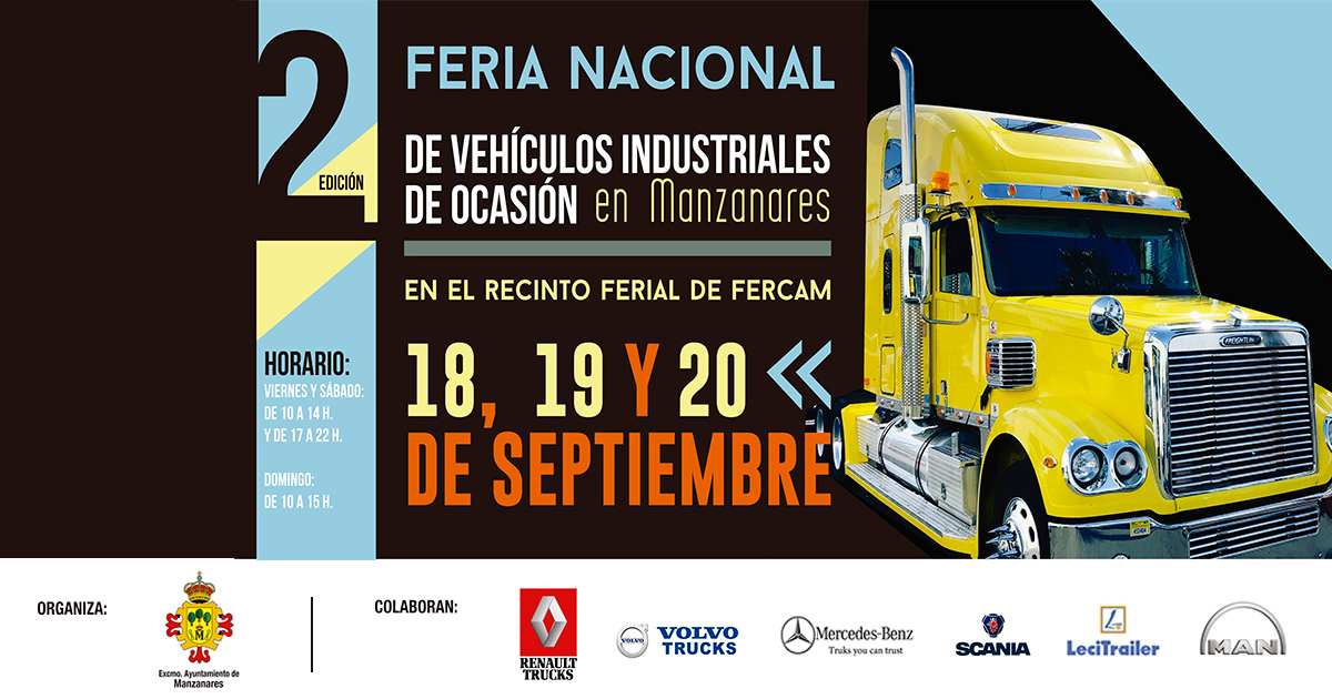 TalautoVI's tweet image. La segunda edición de la Feria Nacional de Vehículos Industriales de Ocasión de Manzanares se celebrará del 18 al 20 de septiembre en el recinto ferial. Nos alegra mucho volver a participar en este evento referente del sector. Más información 👉 buff.ly/31Qg9Oi