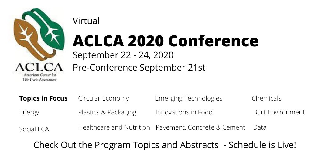 ACLCA's tweet photo. #ACLCA2020 will feature live and on-demand sessions dedicated to sharing, collaborating and learning about the latest in #LCA and life cycle thinking as well as a virtual exhibit hall! Don't miss out on the latest in #LCA https://t.co/gDMOYldVMY https://t.co/1E55ghSkVo
