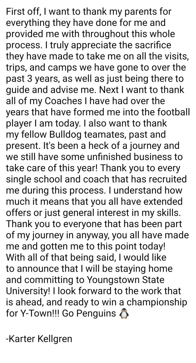 karterkellgren's tweet photo. @YoungstownStFB
@fbcoachdp @coachjpete @CoachBuj let's go 'guins 🐧 https://t.co/EKhWpFkFLA