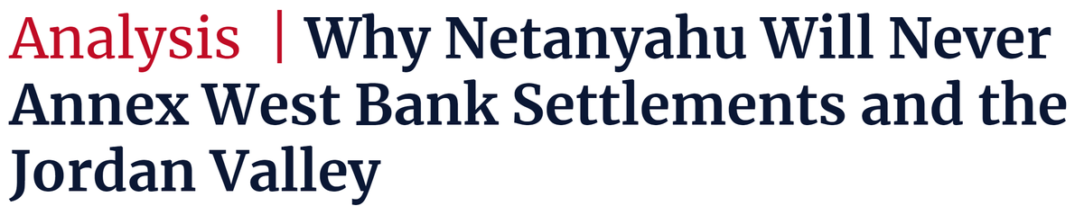 Also, as Netanyahu punts the settler right's football on annexation yet again, the winner once more is his biographer  @AnshelPfeffer, who called this when everyone else thought otherwise:  https://www.haaretz.com/israel-news/.premium-there-will-be-lots-of-annexation-talk-from-netanyahu-but-no-action-1.8826440Follow him if you aren't already, and it will make you smarter.