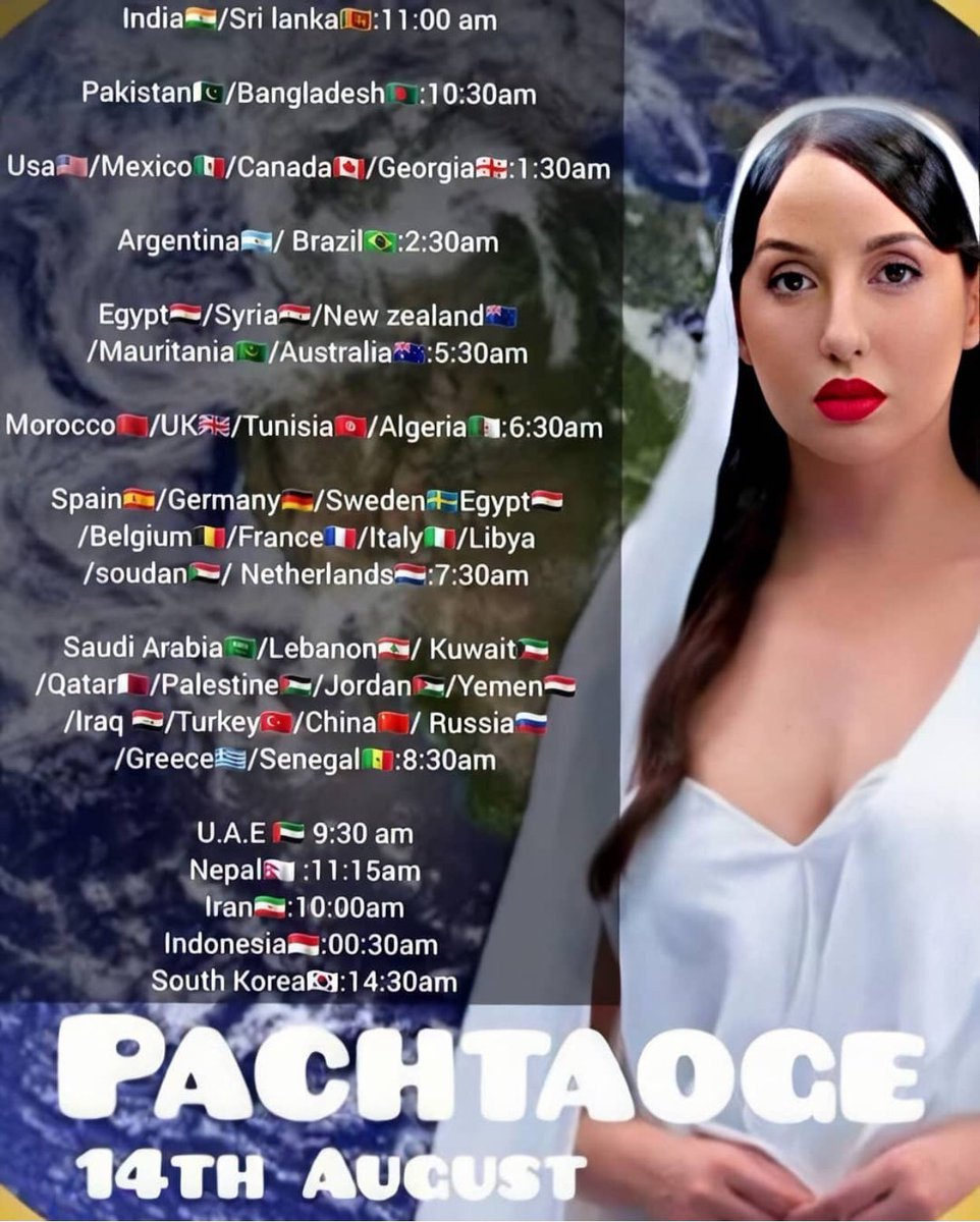 Norafatehi_love's tweet photo. [SHARE THIS EVERYWHERE] Here is the times of different countries 🌍 for the release of Nora's song Pachtaoge Female Version 🥀 Get ready guys! Don't miss it! 😍🤩❤ Tomorrow is the day! 14th August

#NoraFatehiPachtaoge #PachtaogeFemaleVersion #NoraFatehi https://t.co/L2bAcuPGr5