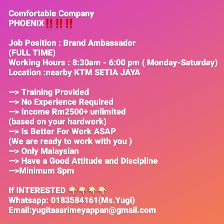 sri_yugi's tweet photo. @jomkerjamy JOB VACANCY ‼ https://t.co/JGQgFG68lF