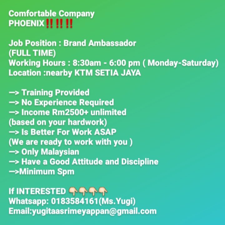sri_yugi's tweet photo. @MauKerjaMY JOB VACANCY ‼ https://t.co/aLLL1pmxo3