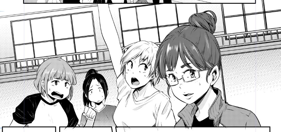 次回作進捗。モブ女子部員達。この距離感でモブっぽさ出すの難しい…はりきるエキストラって感じ、主人公より目立たないでね 