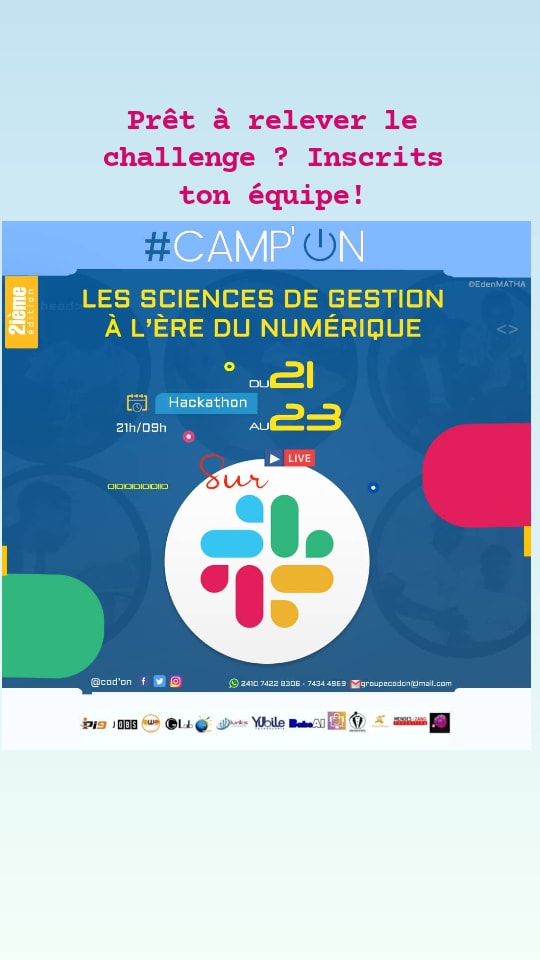Camp d'immersion de trois jours autour du code informatique et des technologies.  Trois Jours pour proposer une solution à une problématique dans un domaine des sciences de gestion.  

#code #programmation #CodeIsPoetry #CodOn #CampOn20 #solution