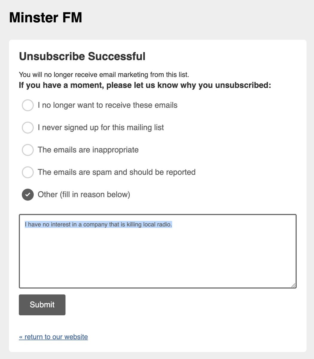 Unsubscribe. @BauerMedia @MinsterFM