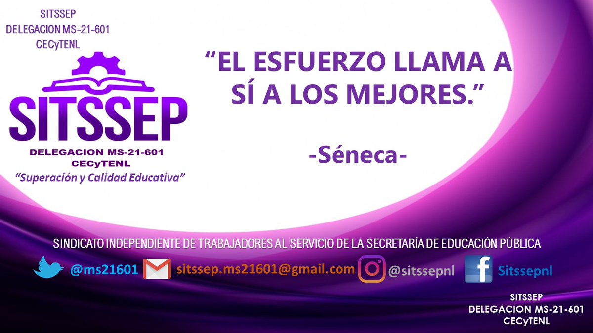 ms21601's tweet photo. “EL ESFUERZO LLAMA A SÍ A LOS MEJORES.”
-Séneca-
¡EXCELENTE JUEVES!
#SITSSEPNL #SITSSEP #SITSSEPMS21601 #SITSSEPNACIONAL
SITSSEP Nuevo León, Delegación MS-21-601
"Superación y Calidad Educativa"
Contacto: sitssep.ms21601@gmail.com
@sitssep https://t.co/JY33oZJ9sX