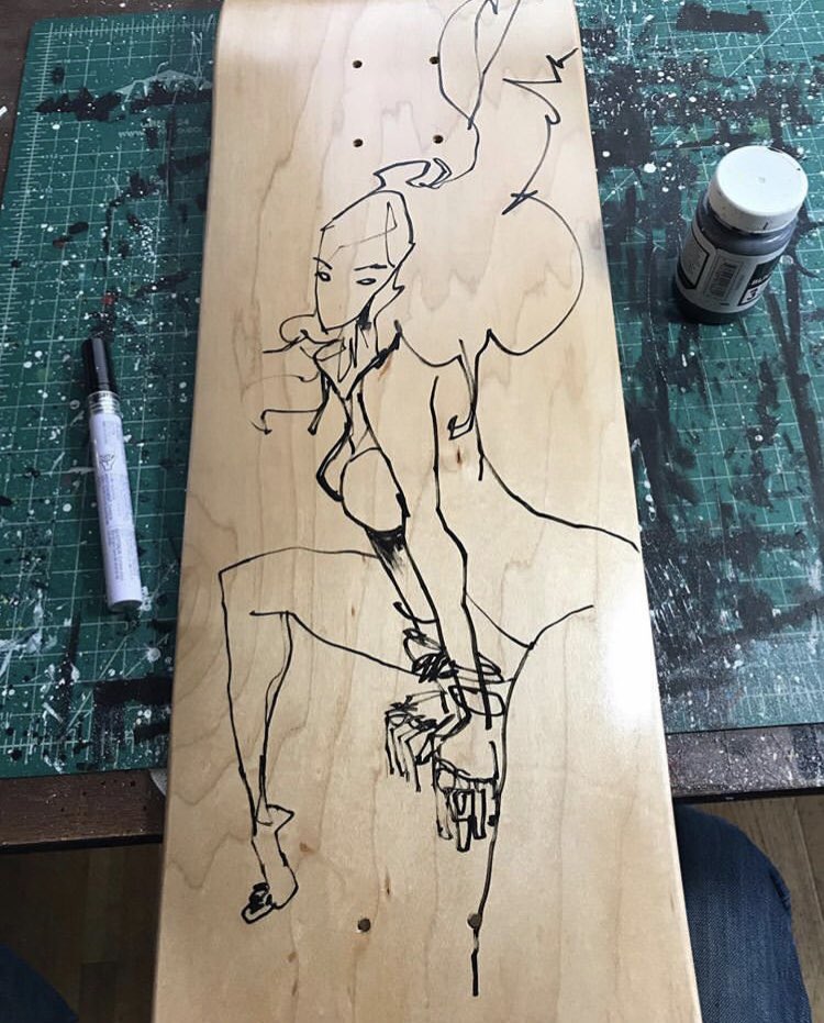 JimMahfood's tweet photo. For all the skate rats out dere. 
Fuc penciling, straight to ink, just go for it 💀
#skate #destroy #process #thrasher #wood #waffles #thighs #pimpgame #skateanddestroy #psychedelic #destruction #visualfunk #foodone #jimmahfood https://t.co/M9swTQAPpR