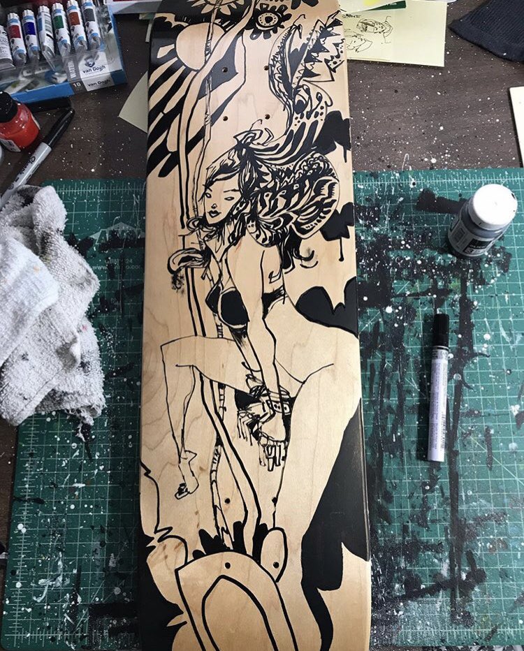 JimMahfood's tweet photo. For all the skate rats out dere. 
Fuc penciling, straight to ink, just go for it 💀
#skate #destroy #process #thrasher #wood #waffles #thighs #pimpgame #skateanddestroy #psychedelic #destruction #visualfunk #foodone #jimmahfood https://t.co/M9swTQAPpR