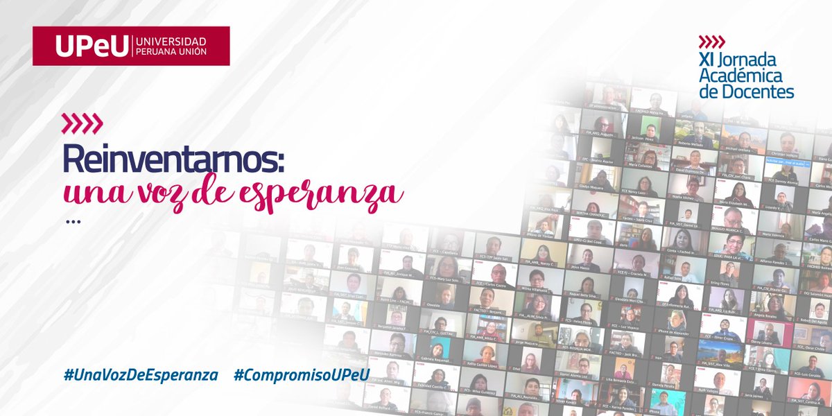 UPeUOficial's tweet photo. 👩‍🏫👨🏻‍🏫 Más de 400 docentes listos para enfrentar el ciclo académico 2020-2📚La educación no está de cuarentena. Nuestro compromiso es seguir formando profesionales íntegros, misioneros e innovadores. ¡Juntos saldremos adelante! #CompromisoUPeU #UnaVozDeEsperanza 👨‍🎓👩‍🎓 https://t.co/wfMKaDi1X7