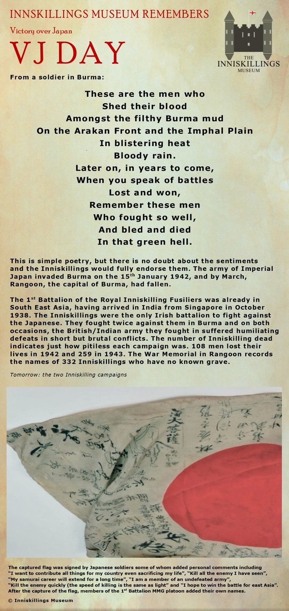 <a href="/Inniskillings/">Inniskillings Museum</a> remembers #VJDay75 

Part I of a three part trilogy telling the story of the 1st Battalion Royal Inniskilling Fusiliers in South East Asia during the Second World War.

Nec Aspera Terrent.