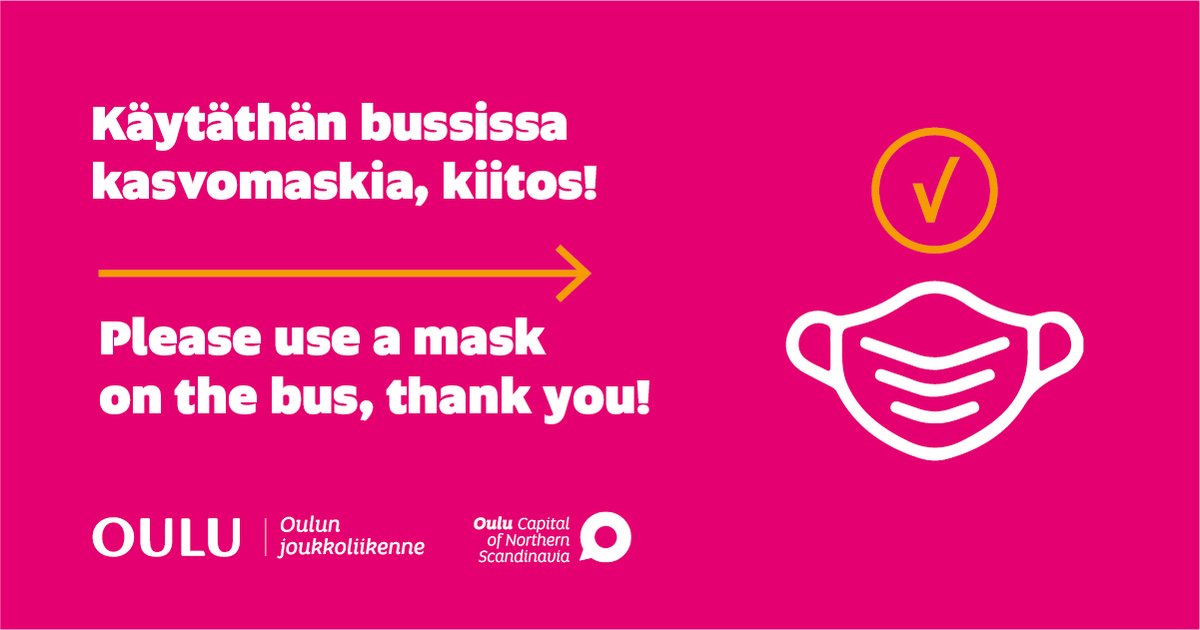 oulunkaupunki's tweet photo. Kasvomaskin käyttöä suositellaan joukkoliikenteessä ja muissa tilanteissa, joissa lähikontakteja ei voida välttää. Maskeja jaetaan vähävaraisille Oulun hyvinvointikeskuksissa ensi viikosta alkaen. Tarkempia ohjeita tulossa!

#Oulu #korona

https://t.co/k3exSalGCa https://t.co/fWtdGKU7Yn