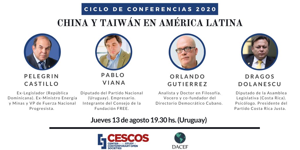 centercescos's tweet photo. Esta tarde se llevará a cabo la conferencia "China y Taiwán en América Latina"

16.30 hs San José de Costa Rica🇨🇷
18.30 hs Santo Domingo, República Dominicana🇩🇴
18.30 hs Miami🇺🇸
19.30 hs Uruguay🇺🇾

El evento será transmitido por Facebook Live:

🔗 https://t.co/BVZkeQzKk4

#CESCOS https://t.co/mnEJfmK5I5