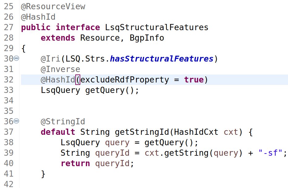 ClausStadler's tweet image. An approach to #skolemization of #BlankNodes with #JavaAnnotations Gives you full control over what (nested) attributes make up the identity of a resource. First draft: github.com/AKSW/LSQ/wiki/…