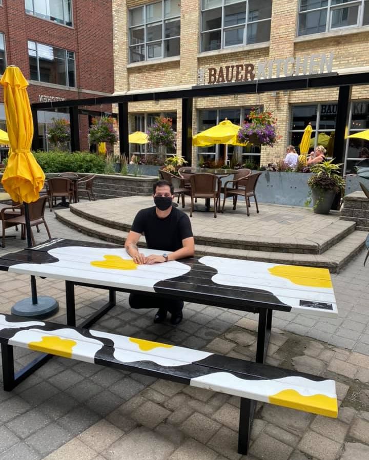 TheBauerKitchen's tweet photo. Art is health food for the soul and this table brings us so much joy. Thank you to artist @amy_esplen @explorewaterlooregion #ArtFrescoDining for bringing #waterlooregion these amazing pieces #uptownwaterloo #art #community #waterloofoodies #eatdrinklocal #waterlooeats #cheflife https://t.co/OxSOxRxuqK