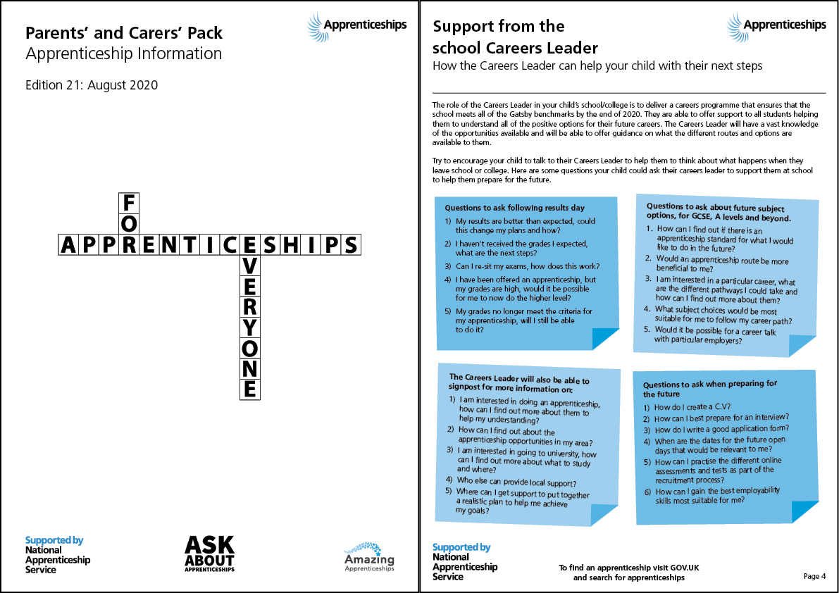 AmazingAppsUK's tweet photo. The August Parents' &amp; Carers' Pack is now available, featuring #resultsday information and advice! We also cover the many benefits of apprenticeships and traineeships, post-covid career support, an #apprentice key worker perspective and much more. https://t.co/641myKdZX0 https://t.co/8HV837ooCQ