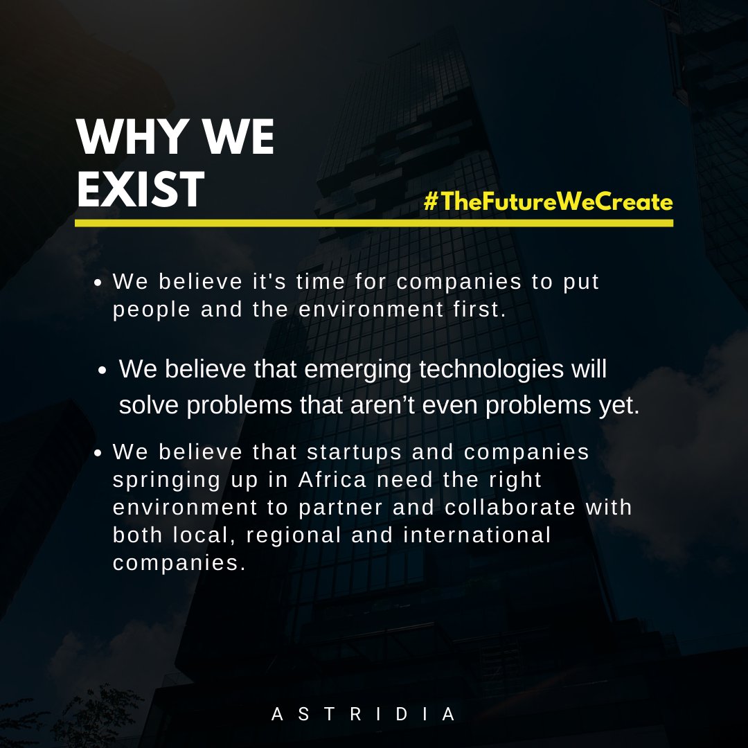 AstridiaGlobal's tweet photo. Why do we exist?
#technology #africa #astridiaglobal #socialenterprise #emergingtechnology #globalexpansion #strategy #advisory #thefuturewecreate https://t.co/tas6V3uYyO