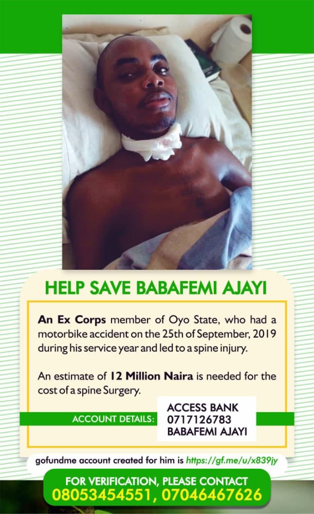 moladeajisebutu's tweet photo. Please retweet to save a life. Babafemi needs your help to live again. Kindly donate and tag everyone to assist as well. Let's save this young man @cuppymusic @DONJAZZY @realFemiOtedola @atiku @johndumelo1 @akinalabi @OgbeniDipo @DeleMomodu @Mazigburugburu1 #HelpSaveBabafemi https://t.co/8tVduj0Wmj
