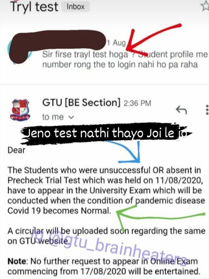 nir_nir47279975's tweet photo. @GTUoffice @navin_sheth @CMOGuj @AmitThakerBJP @imBhupendrasinh @knkher2009 @vibhavaridave @PMOIndia @MilanPathak17 @vijayrupanibjp A really injustice for students the make soure exem decision with online or offline but student has decided covid@19 situation under control not wait for result as per so choice online exem https://t.co/CXnw5gLxtn