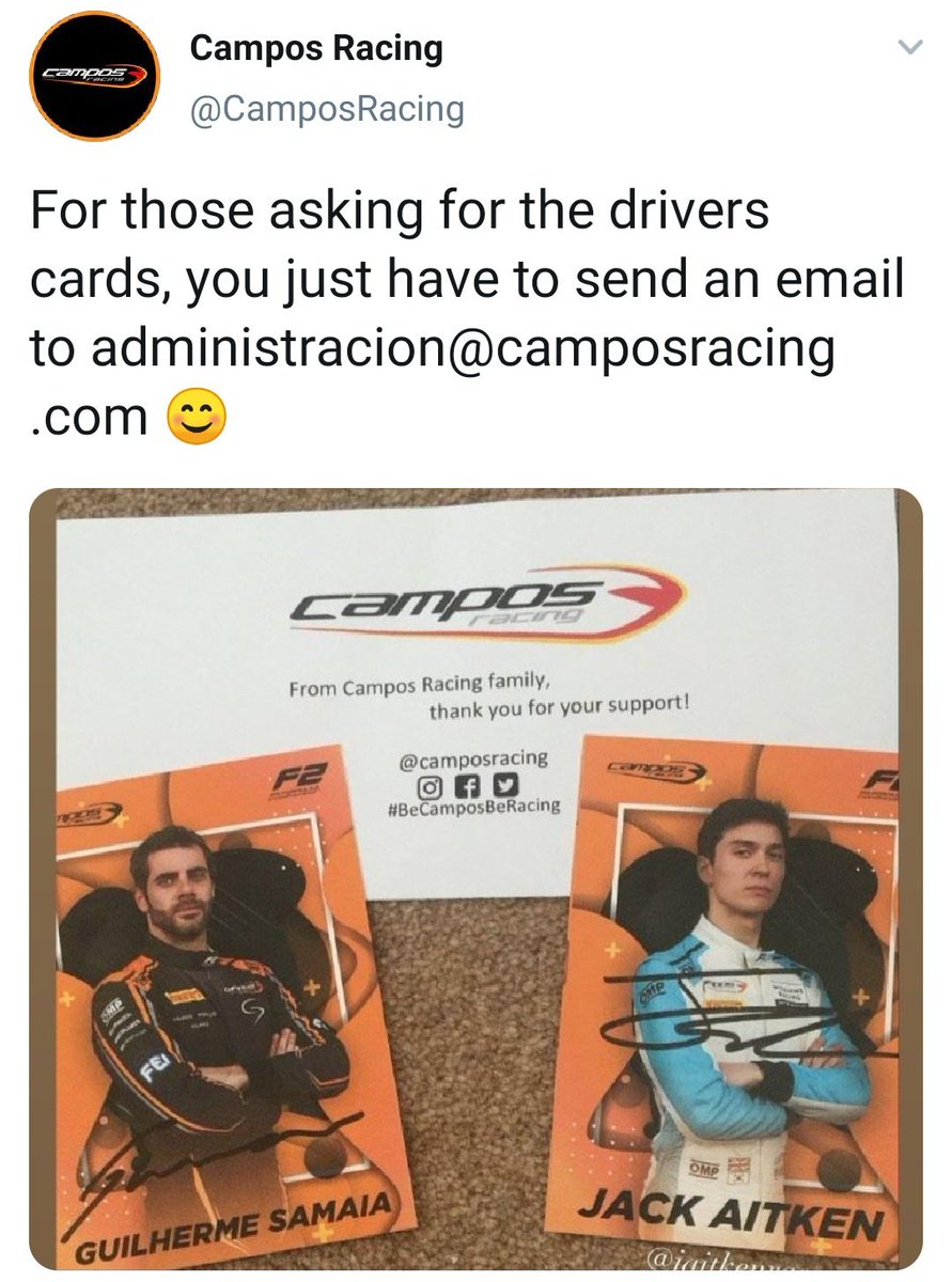 Campos Racing: send an email to administracion@camposracing.com
