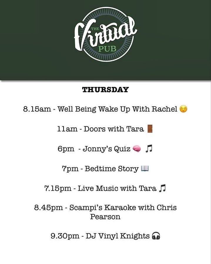 Thursday @the_virtual_pub is admin takeover day! Join us on our Facebook page thevirtual.pub #hopeinnmeltonmowbray #facebooklive #wellbeing #quiz #bedtimestories #livemusic #songrequest  #karaokenight #dj #djset #vinyldj #joinus #peace #love #immunity #ourcommunity