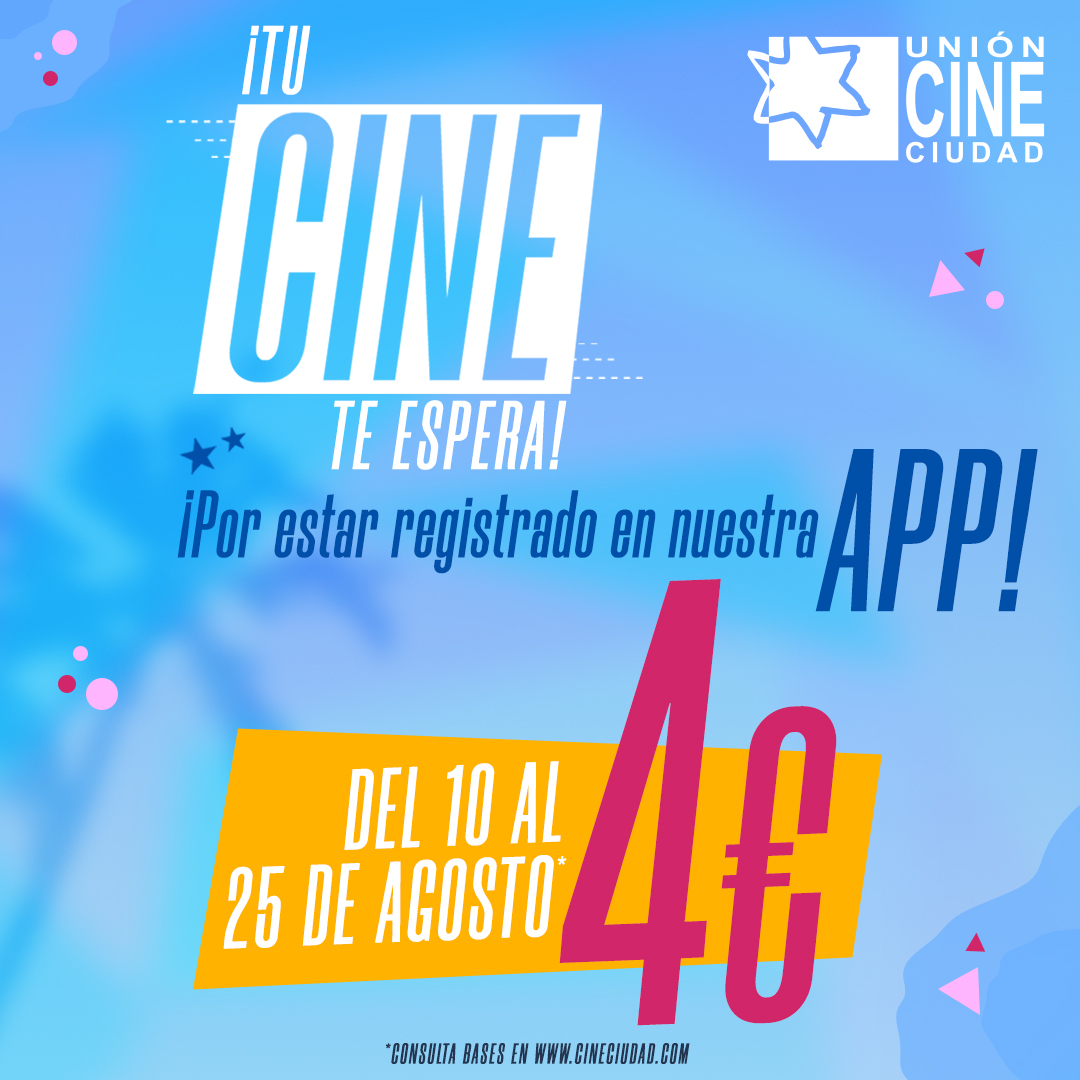 ¿Tienes ganas de cine? Consigue tu entrada por solo 4 euros comprándolas en la APP de @UnionCineCiudad del 10 al 25 de agosto ?? #Cine 1 ¿Tienes ganas de cine? Consigue tu entrada por solo 4 euros comprándolas en la APP de @UnionCineCiudad del 10 al 25 de agosto ?? #Cine 1