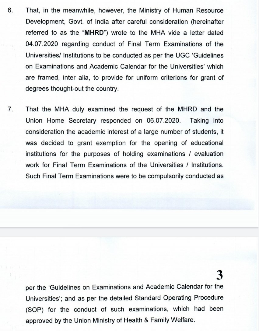 LiveLawIndia's tweet photo. BREAKING : Ministry of Home Affairs @HMOIndia files affidavit in SC , saying that based on a request from the @HRDMinistry, it decided to grant allowed the opening of educational institutions for final term exams.
#StudentsInSCAgainstUGC 

@anubha1812 @advocate_alakh https://t.co/gb33wElAu4