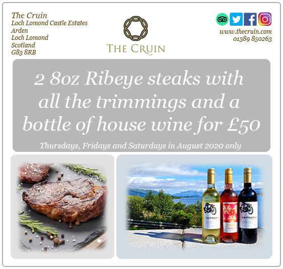 Our steak deal is here again today, tomorrow and Saturday. Call 01389 850263 to book a table. #lochlomond #thecruin #scotland #steakdeal #steak #restaurant #stunningviews #benlomond #cuisine #foodie #dinner #lunch #bar