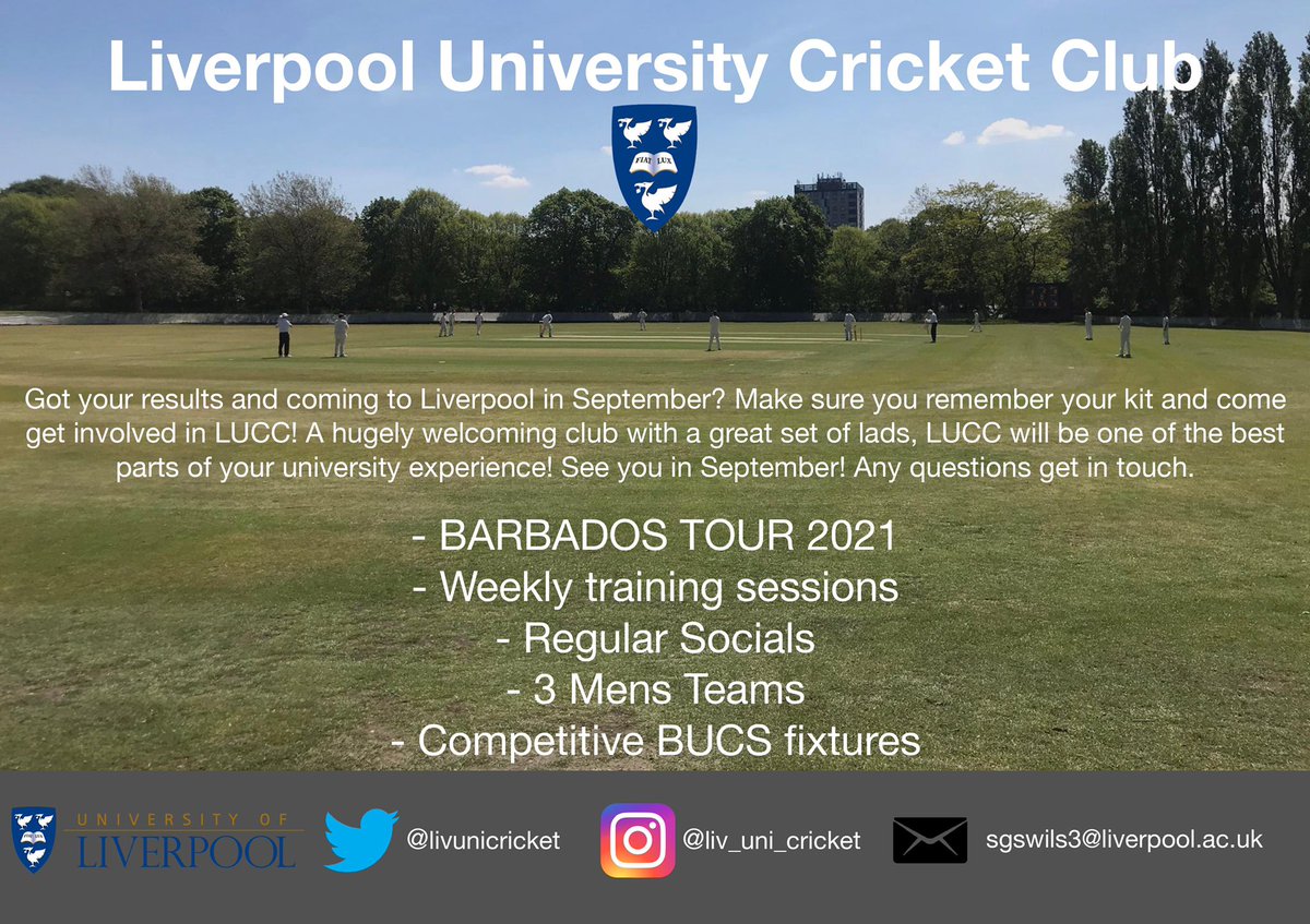 livunicricket's tweet photo. Congratulations to everyone receiving their A-Levels today! Make sure to remember your cricket kit and get involved with LUCC. It’ll be one of the best decisions you make! We will make the best of whatever the situation is at the time! See you all in September! #LUCC #BleedBlue https://t.co/IHNqYOYY3o