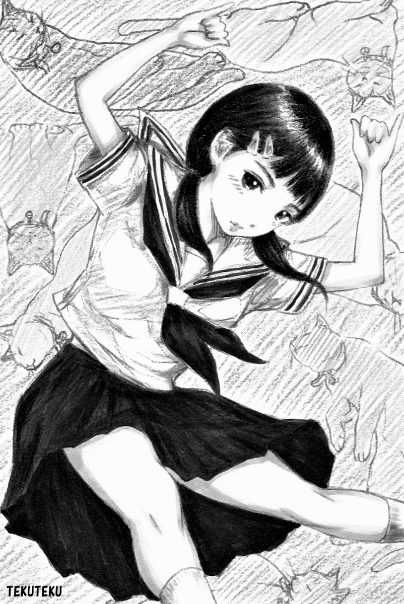 #モノクロにするとカッコ良く見える魔法がかかる #絵をモノクロにするとかっこいい #オリキャラ 黒髪・セーラー服女子はモノクロと相性が良いはず(*'ω`*) 