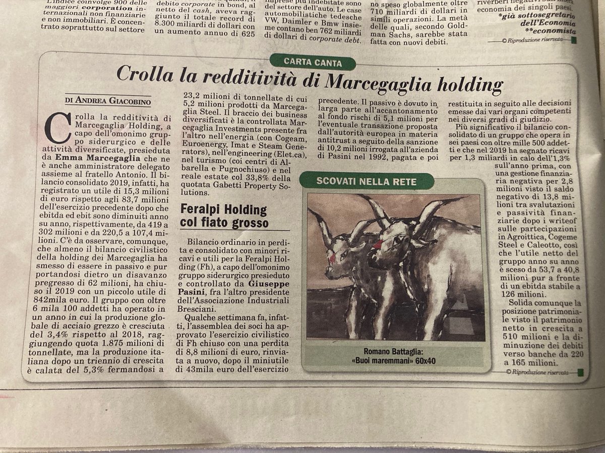 andreagiacobin1's tweet image. #Feralpi Holding col fiato grosso. Su @ItaliaOggi 13/08/20. @Siderweb #steel @GdB_it @BresciaNewsAPP @corrierebrescia @AibBrescia