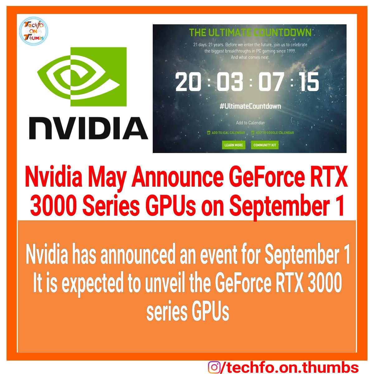 Techfoonthumbs's tweet photo. Nvidia may announce GeForce RTX 3000 series on September 1
#nvidia #rtx3000 #graphics #gpu #graphicscard #techfo #techinfo #technews #techie #tech #technology #geek #geeks #geeky #gammers https://t.co/hMBihCPWX0