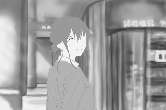 キャラの方はイメージした感じに出来て無かったので背景を先に描いてみました☺️
文字の部分は何て書いてあるのか知らないので適当にゴニョゴニョ?? 