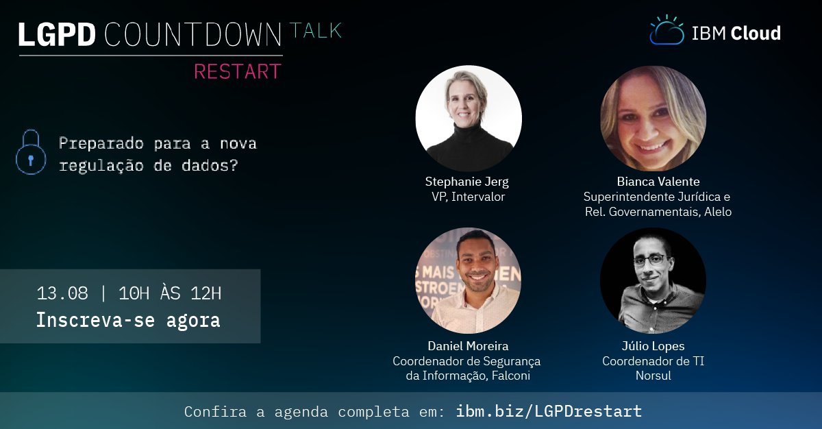gft_br's tweet image. A GFT Brasil convidou Stephanie Jerg, vice-presidente da @Intervalor , para participar da palestra “Aprendizados com soluções para a LGPD”, promovido pela @ibmbrasil Brasil! O evento é daqui a pouco, às 11h! Participe: bit.ly/3fPDQLN