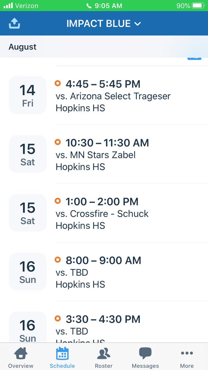 Here is my schedule for my last AAU season tournament 😢