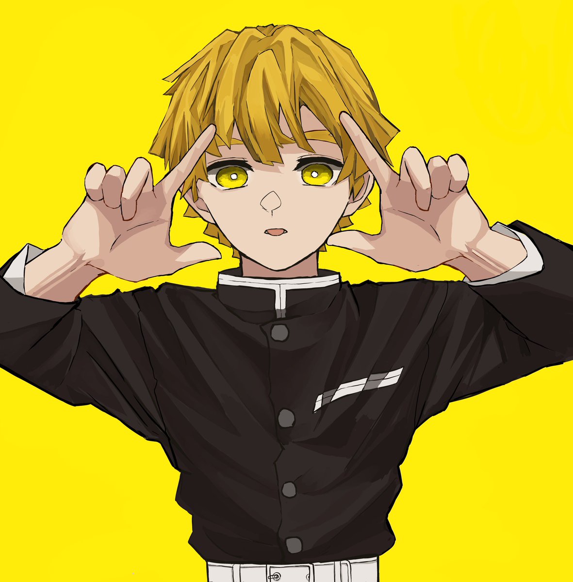 1boy male focus blonde hair yellow eyes yellow background solo simple background  illustration images