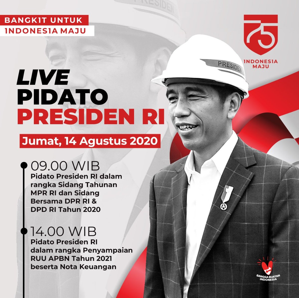 Selamat malam, Temankeu!

Besok (14/08), Presiden <a href="/jokowi/">Joko Widodo</a> akan menyampaikan pesan ke seluruh anak bangsa dalam #PidatoPresiden2020. Pastikan kamu menyimaknya 🤓

Jangan lupa, catat jamnya 👇🏻