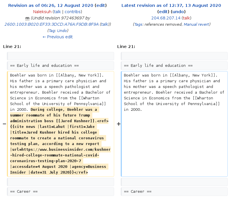 Adam S. Boehler Wikipedia article edited anonymously from Executive Office of the President en.wikipedia.org/w/index.php?di…