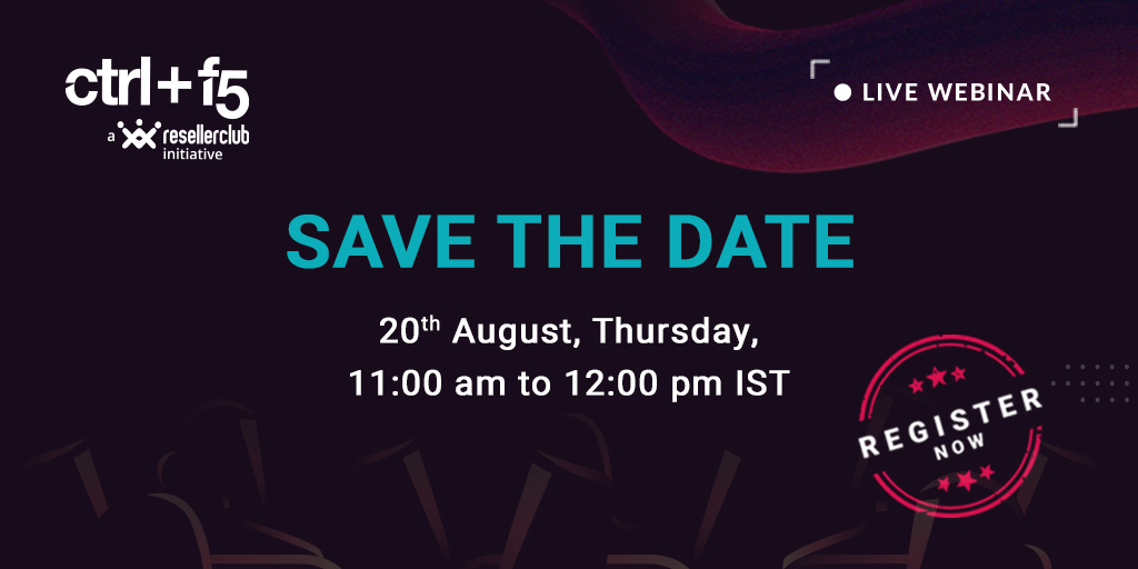 ResellerClub's tweet photo. To all the web professionals out there! We are back with our online summit- Ctrl+F5!
Mark your calendars for an exciting live session and discussion on the 20th of August!
Save your spot today: https://t.co/BkcCSBAwvY
#webpros #ctrlf5 https://t.co/vqCbAYknsl